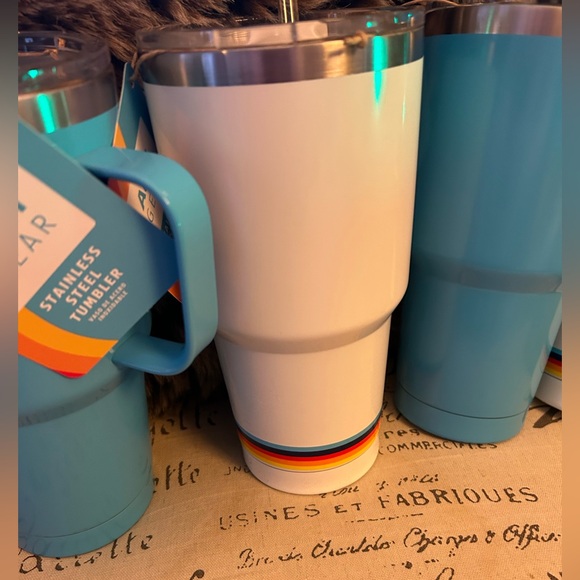 ‼️SOLD‼️ Four ALDI Gear Stainless Steel Tumblers with Straws NWT Blue & White - Picture 3 of 13
